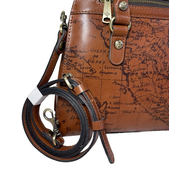 Patricia Nash Calvi Satchel Map Print Brown Leather Shoulder Western Handbag NEW - Picture 3 of 15